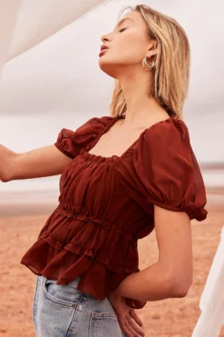 Ruched Ruffle Short Sleeve Top 17 Ruched Ruffle Short Sleeve Top -Larana Style Shop 210513 ASTR PinkLake 15 2431 scaled