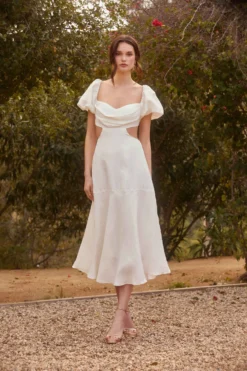 Winley Puff Sleeve Cutout Midi Dress -Larana Style Shop 23 01 19 ASTR WEDDING42583 scaled