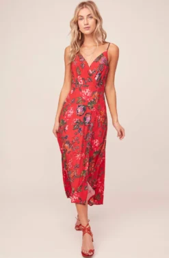 Catya Floral Midi Dress -Larana Style Shop ACDR100150B RED OLIVE FLORAL 2AA scaled