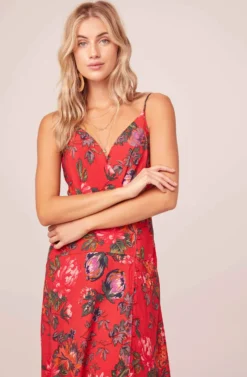 Catya Floral Midi Dress -Larana Style Shop ACDR100150B RED OLIVE FLORAL 4AA scaled
