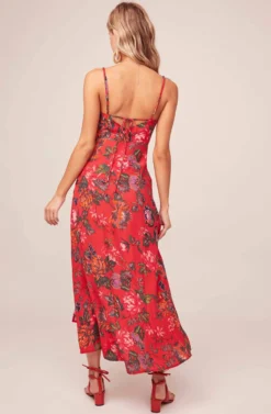 Catya Floral Midi Dress -Larana Style Shop ACDR100150B RED OLIVE FLORAL 5AA scaled
