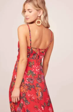 Catya Floral Midi Dress -Larana Style Shop ACDR100150B RED OLIVE FLORAL 6A scaled