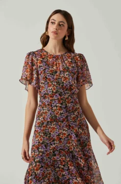 Mirella Floral Midi Dress 15 Mirella Floral Midi Dress -Larana Style Shop ACDR100436DS ORANGEPURPLEFLORAL 3 scaled