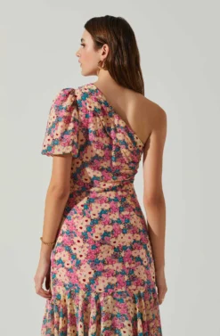 Santorini One Shoulder Midi Dress -Larana Style Shop ACDR100550C PINKBLACKFLORAL 5 scaled