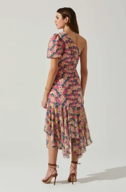 Santorini One Shoulder Midi Dress -Larana Style Shop ACDR100550C PINKBLACKFLORAL 6 scaled