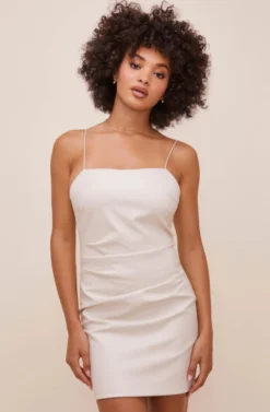 Leatherette Square Neck Mini Dress -Larana Style Shop ACDR100845 SAND 3 scaled