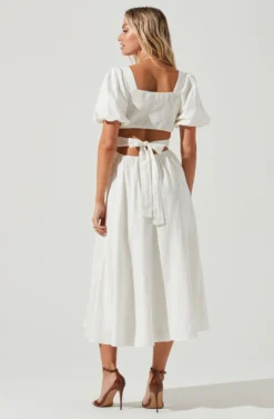 Angeles Puff Sleeve Cutout Dress -Larana Style Shop ACDR100897 OFFWHITE 3 scaled