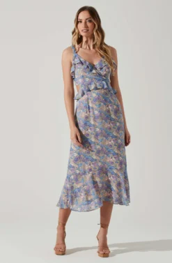 Wildflower Ruffle Cutout Midi Dress -Larana Style Shop ACDR100906 PURPLEBLUEFLORAL 1 scaled