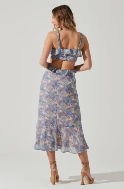 Wildflower Ruffle Cutout Midi Dress -Larana Style Shop ACDR100906 PURPLEBLUEFLORAL 6 scaled