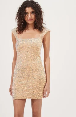 Galaxy Sequin Cap Sleeve Mini Dress -Larana Style Shop ACDR101023 IRIDESCENTGOLD 3 scaled