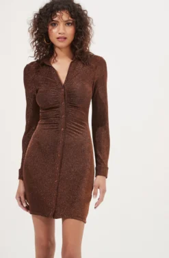 Ambel Metallic Ruched Button Down Mini Dress 8 Ambel Metallic Ruched Button Down Mini Dress -Larana Style Shop ACDR101026 COPPER 2 scaled