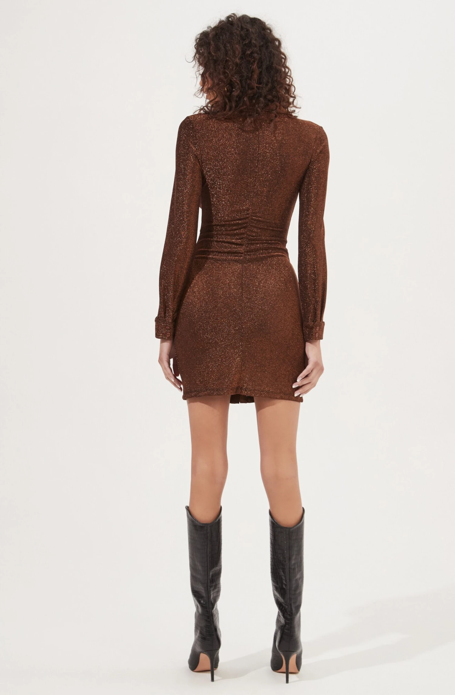 Ambel Metallic Ruched Button Down Mini Dress 2 Ambel Metallic Ruched Button Down Mini Dress - Image 2