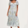Soho Floral Sweetheart Puff Sleeve Midi Dress