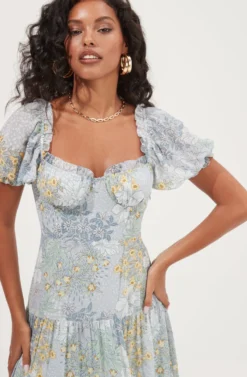 Soho Floral Sweetheart Puff Sleeve Midi Dress -Larana Style Shop ACDR101051 BLUEMULTIFLORAL 2 scaled