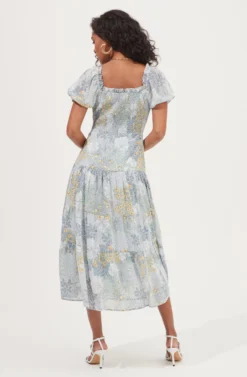 Soho Floral Sweetheart Puff Sleeve Midi Dress -Larana Style Shop ACDR101051 BLUEMULTIFLORAL 3 scaled