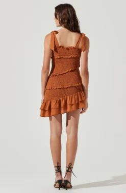 Eastwick Smocked Ruffle Mini Dress -Larana Style Shop ACDR101076B BROWN 3 scaled