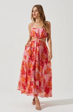 Sanger Floral Cutout Midi Dress -Larana Style Shop ACDR101144 PINKREDMULTIFLORAL 0587 scaled