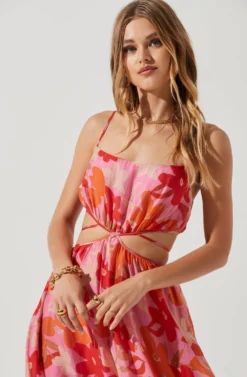 Sanger Floral Cutout Midi Dress -Larana Style Shop ACDR101144 PINKREDMULTIFLORAL 0598 scaled