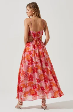 Sanger Floral Cutout Midi Dress -Larana Style Shop ACDR101144 PINKREDMULTIFLORAL 0601 scaled