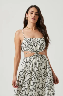 Sanger Abstract Print Cutout Maxi Dress -Larana Style Shop ACDR101144 WHITEBLACKSKETCH 2 scaled