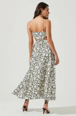 Sanger Abstract Print Cutout Maxi Dress -Larana Style Shop ACDR101144 WHITEBLACKSKETCH 3 scaled
