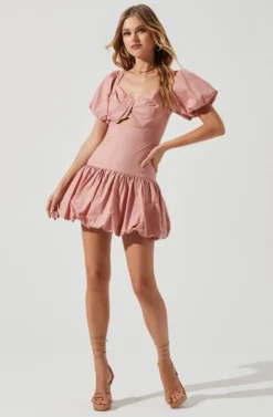 Syah Puff Sleeve Bubble Hem Mini Dress -Larana Style Shop ACDR101146B DUSTYPINK 2 scaled
