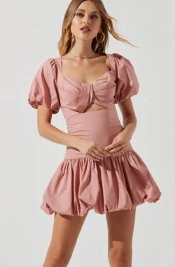 Syah Puff Sleeve Bubble Hem Mini Dress -Larana Style Shop ACDR101146B DUSTYPINK 3 scaled