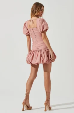Syah Puff Sleeve Bubble Hem Mini Dress -Larana Style Shop ACDR101146B DUSTYPINK 5 scaled