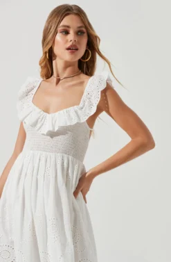 Cottage Eyelet Ruffle Midi Dress -Larana Style Shop ACDR101156 WHITE 0864 scaled