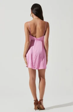 Peony Satin Ruched Mini Dress -Larana Style Shop ACDR101162B PINK 2046 scaled