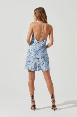 Medford Floral Cowl Neck Mini Dress -Larana Style Shop ACDR101200 LTBLUEBLACKMULTI 0297 scaled