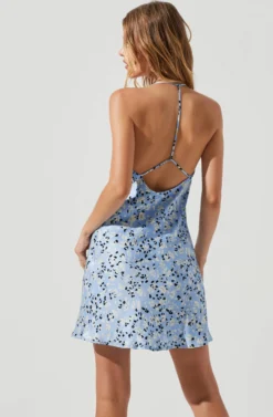 Medford Floral Cowl Neck Mini Dress -Larana Style Shop ACDR101200 LTBLUEBLACKMULTI 0302 scaled