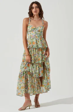 Midsummer Floral Tiered Maxi Dress 30 Midsummer Floral Tiered Maxi Dress -Larana Style Shop ACDR101226B GREENORANGEMULTIFLORAL 0707 scaled