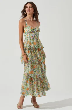 Midsummer Floral Tiered Maxi Dress 32 Midsummer Floral Tiered Maxi Dress -Larana Style Shop ACDR101226B GREENORANGEMULTIFLORAL 0719 scaled