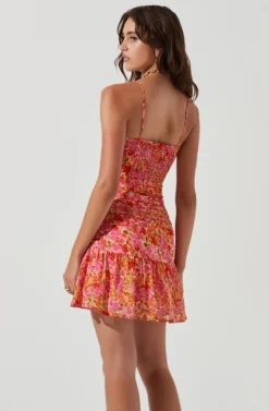 Meg Floral Ruched Mini Dress -Larana Style Shop ACDR101237 PINKMULTIFLORAL 0772 scaled