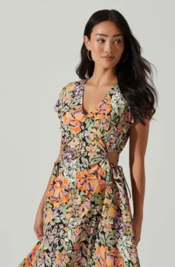 Miranda Floral Print Midi Dress -Larana Style Shop ACDR101340B ORANGEBLACKFLORAL 3 scaled
