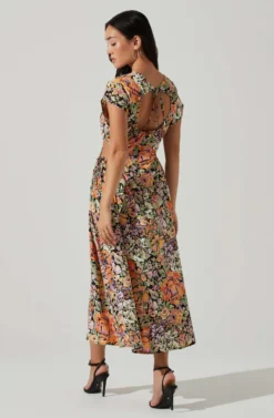Miranda Floral Print Midi Dress -Larana Style Shop ACDR101340B ORANGEBLACKFLORAL 5 scaled