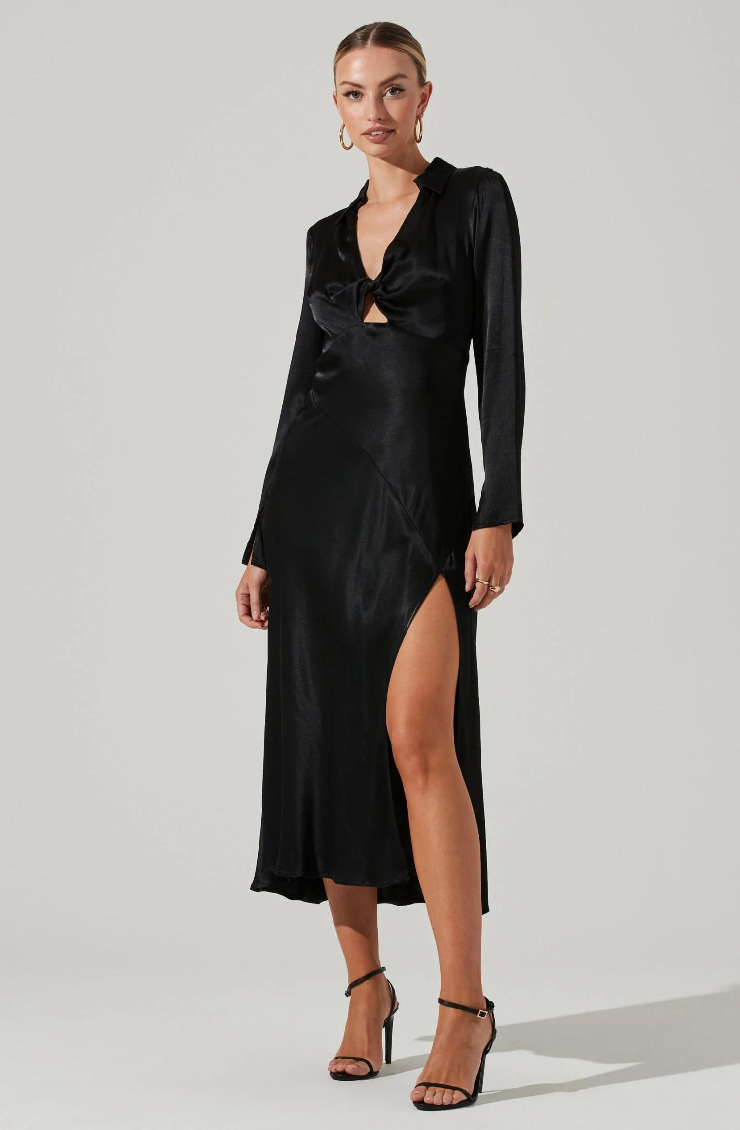 Wanda Satin Cutout Long Sleeve Midi Dress 1 Wanda Satin Cutout Long Sleeve Midi Dress