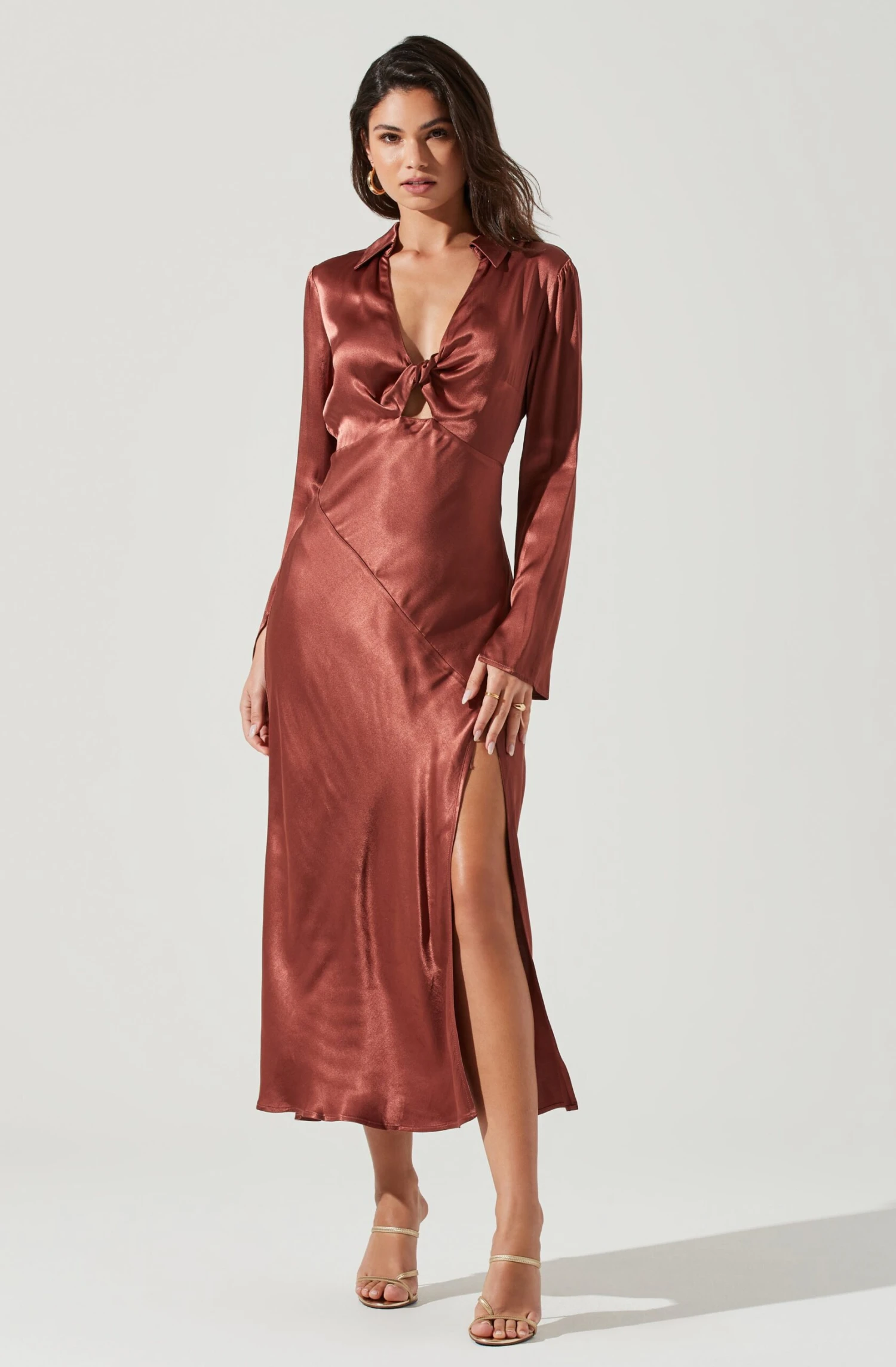Wanda Satin Cutout Long Sleeve Midi Dress 7 Wanda Satin Cutout Long Sleeve Midi Dress - Image 7