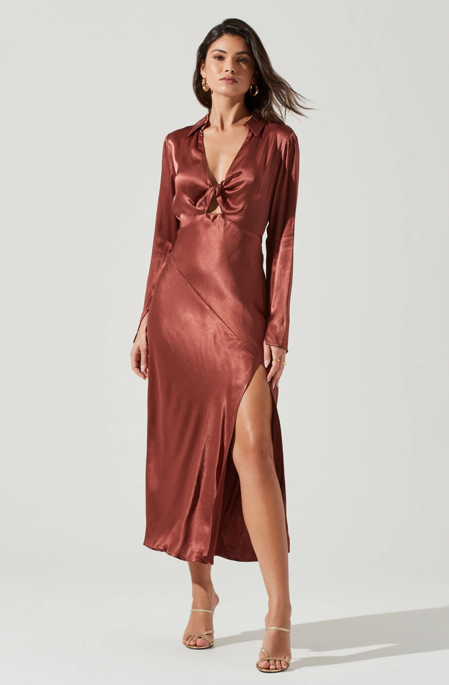 Wanda Satin Cutout Long Sleeve Midi Dress 9 Wanda Satin Cutout Long Sleeve Midi Dress - Image 9