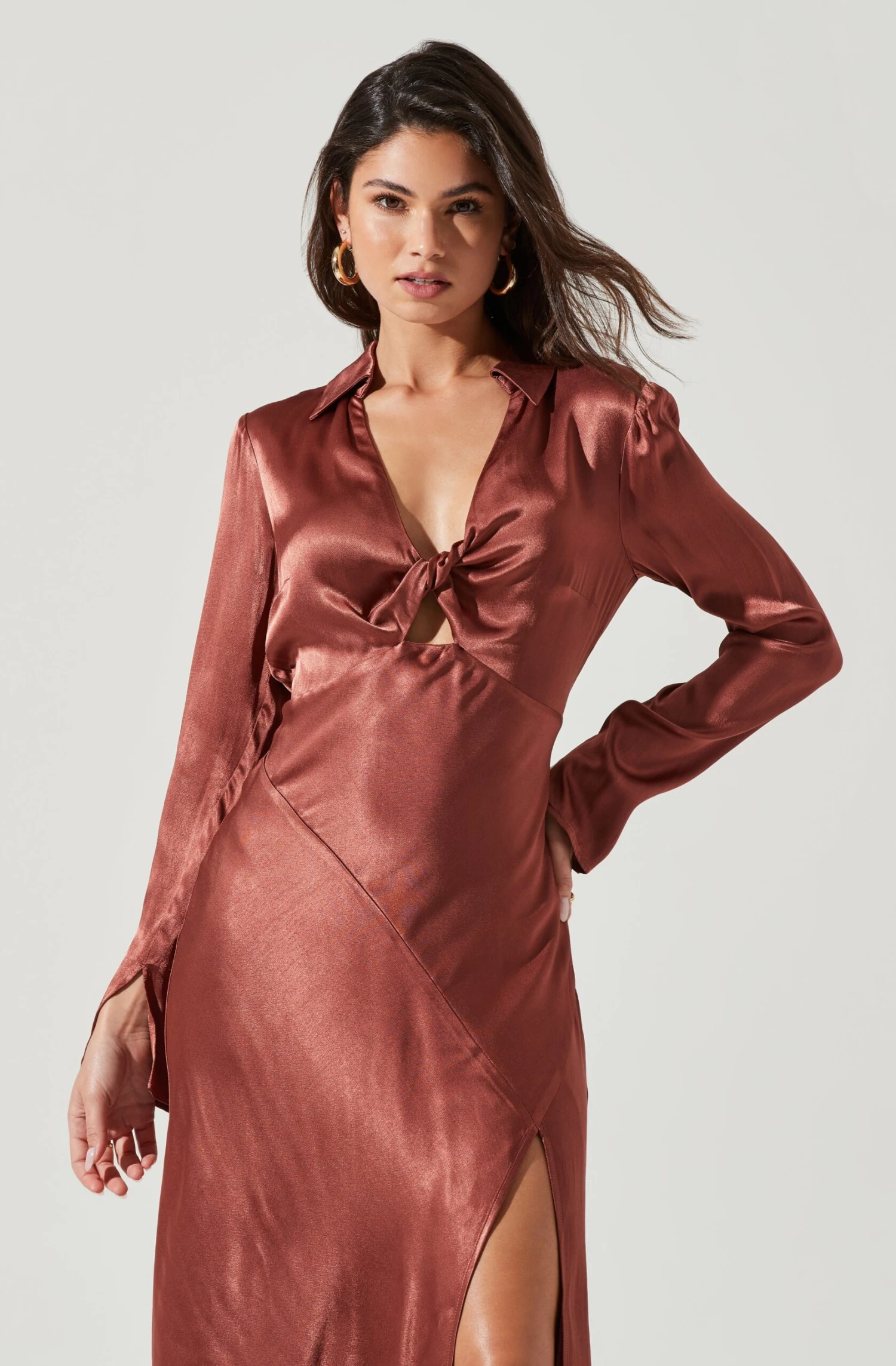 Wanda Satin Cutout Long Sleeve Midi Dress 10 Wanda Satin Cutout Long Sleeve Midi Dress - Image 10