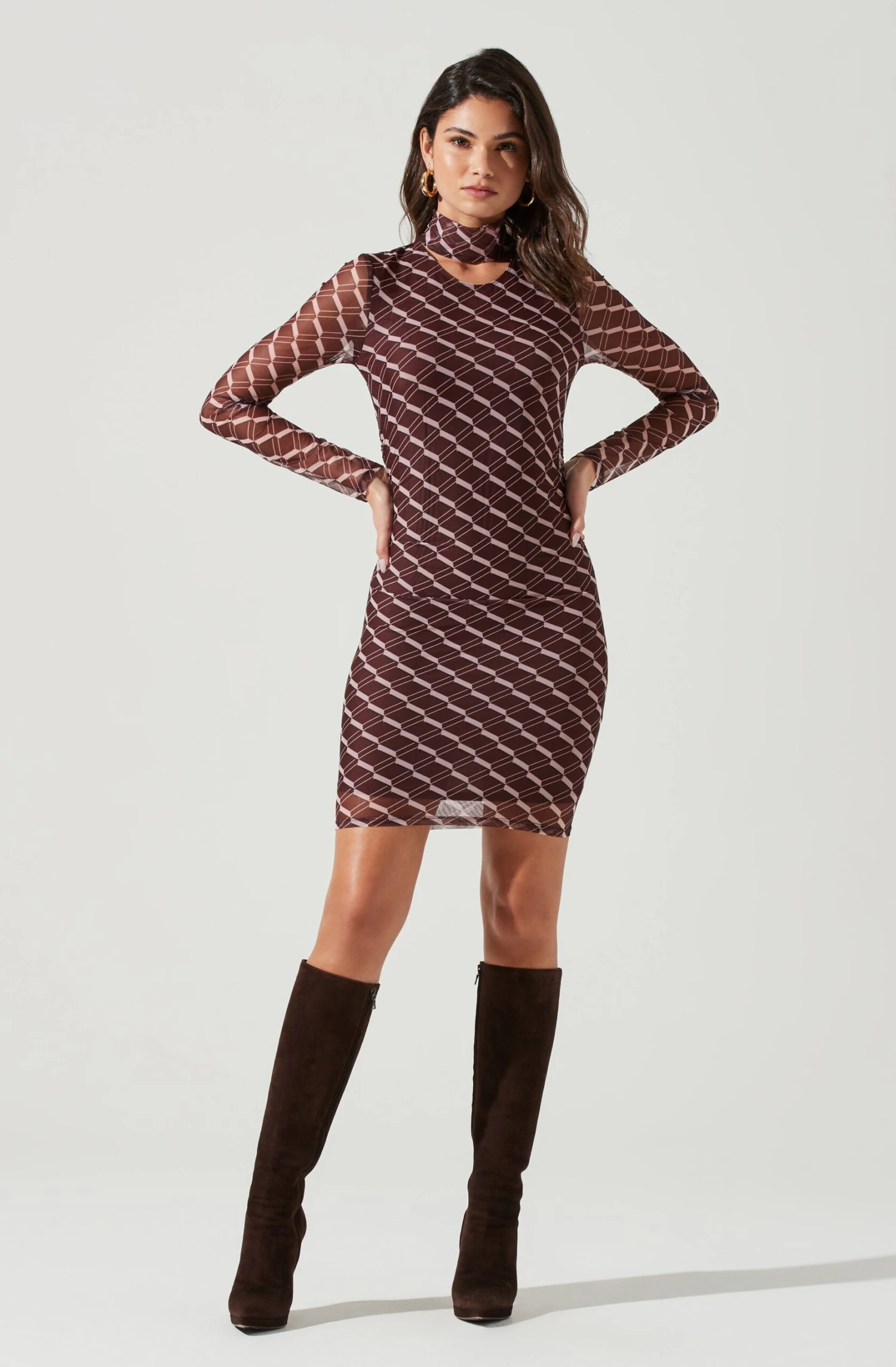 Bryn High Neck Cutout Long Sleeve Mini Dress 1 Bryn High Neck Cutout Long Sleeve Mini Dress
