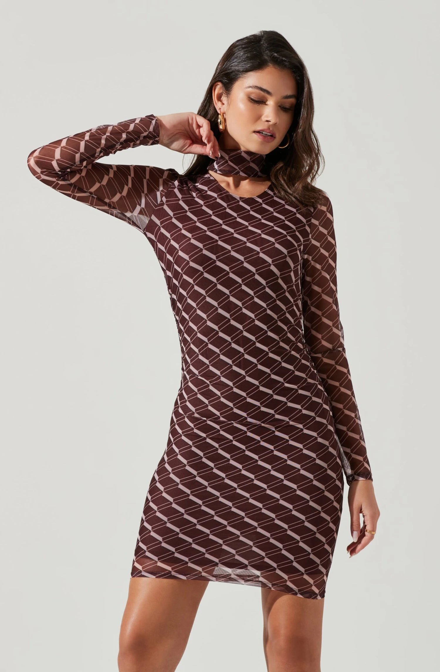 Bryn High Neck Cutout Long Sleeve Mini Dress 4 Bryn High Neck Cutout Long Sleeve Mini Dress - Image 4
