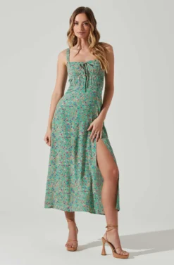 Elsie Floral Midi Dress -Larana Style Shop ACDR101374V GREENMAGENTADITSY 2 scaled