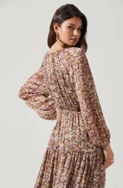 Freya Floral Cutout Midriff Maxi Dress -Larana Style Shop ACDR101375 PINKBROWNFLORAL 3 scaled