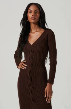 Vesper Ribbed Knit Sweater Midi Dress -Larana Style Shop ACDR101387 DARKBROWN 4 scaled