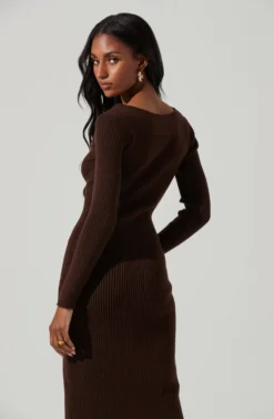 Vesper Ribbed Knit Sweater Midi Dress -Larana Style Shop ACDR101387 DARKBROWN 5 scaled