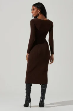 Vesper Ribbed Knit Sweater Midi Dress -Larana Style Shop ACDR101387 DARKBROWN 6 scaled