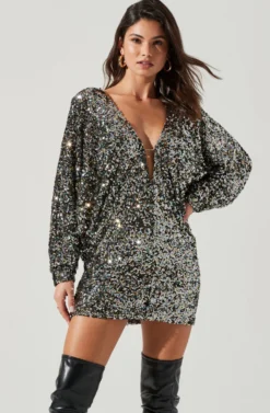 Nebula Sequin Dolman Sleeve Mini Dress -Larana Style Shop ACDR101407 BLACKRAINBOW 2258 5 scaled