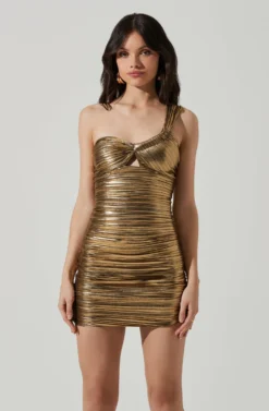 Golda One Shoulder Bodycon Mini Dress -Larana Style Shop ACDR101423 GOLD 3 scaled